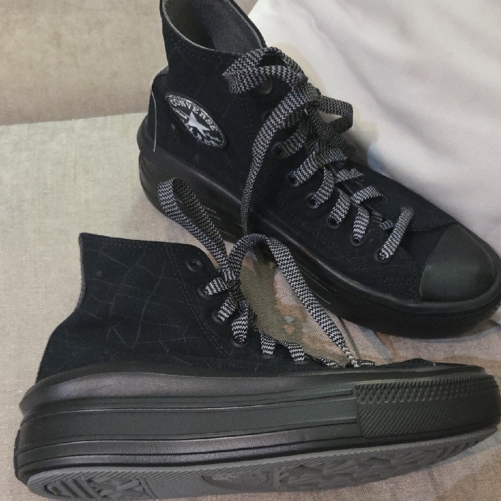 Converse Black High-Top Sneakers with Patterned Laces
